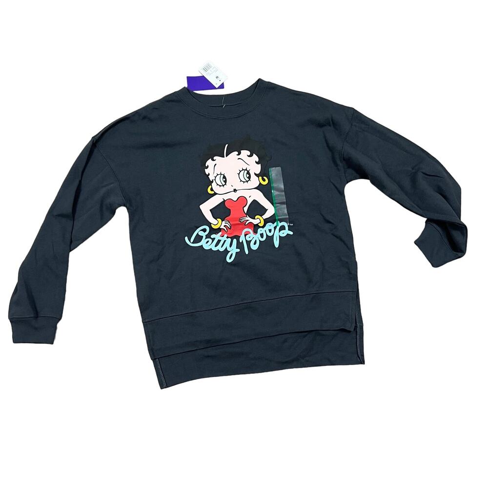 Betty Boop Women's Charcoal Gray Graphic Long Sleeve Sweatshirt - Small - NWT